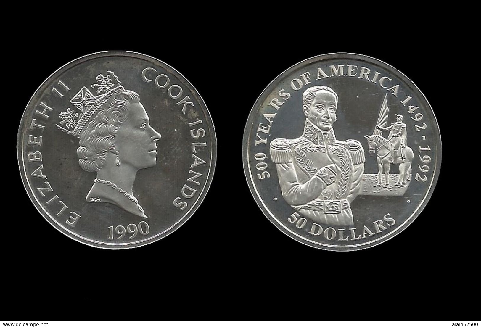 ILES COOK . 50 DOLLAR . 500 ANS DE L'AMERIQUE . 1990 . - Cook Islands