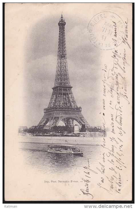 France - Cachet "1er étage De La Tour Eiffel - 14 Juillet 1903" Obl. Paris Départ 15/07/1903 Sur CP Maximum - Manual Postmarks