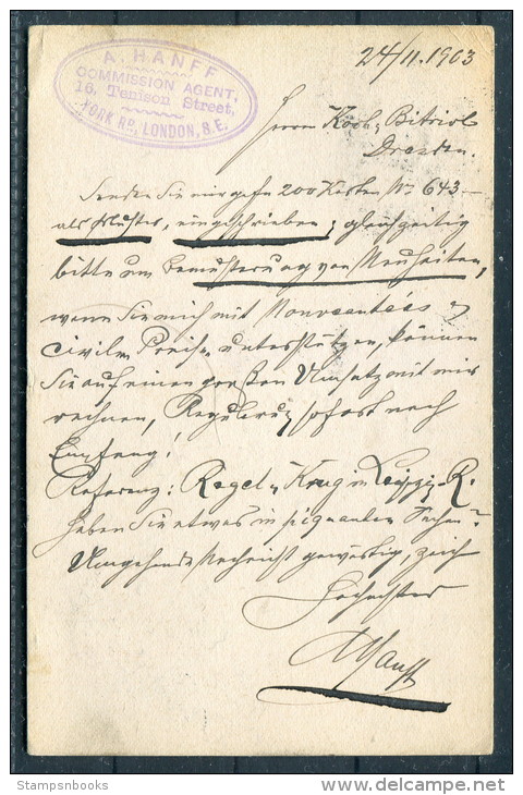 1903 GB  A.Hanff - Commission Agent - 16 Tenison Street York Road London SE Postcard - Dresden Germany - Nuevos