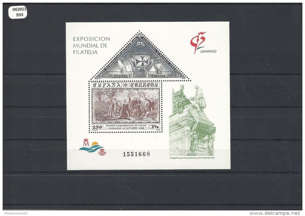 ESPAGNE 1992 - YT BF N° 50 NEUF SANS CHARNIERE ** (MNH) GOMME D'ORIGINE LUXE - Blocs & Feuillets