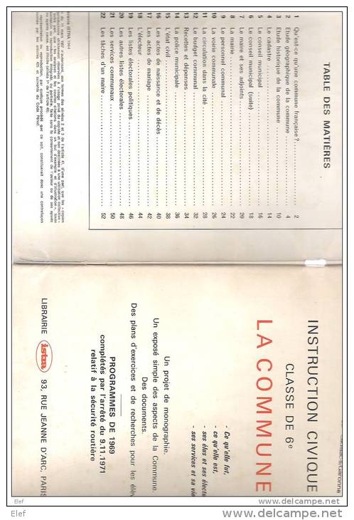Livre Instruction Civique: La Commune; 6 E,de H. Gossot & M. Cruchet; Ed ISTRA,53 Pages;1973 - 6-12 Years Old