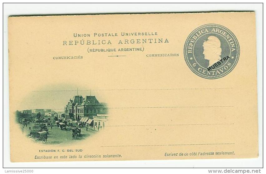 ENTIER POSTAL ARGENTINE CARTE AVEC REPONSE  AVEC ILLUSTRATION  ESTACION F C DEL SUD MUESTRA SECIMEN  POSTAL STATIONERY - Ganzsachen