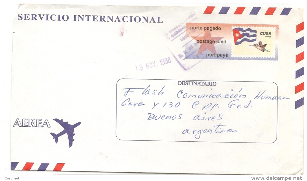 CUBA - 1998 AIR MAIL ENTIRE - Topical BIRDS And FLAGS - From DOS CAMINOS To BUENOS AIRES - Aéreo