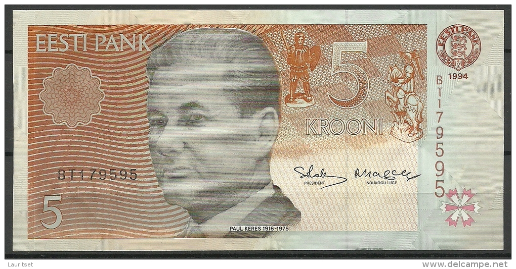 Estland Estonia Estonie 5 Krooni 1994 Banknote Bank Note Schach Chess PAUL KERES - Estland