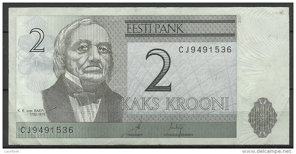 Estland Estonia Estonie 2 Krooni 2007 Banknote Karl Ernst Von Baer Universität Dorpat Tartu - Estonie