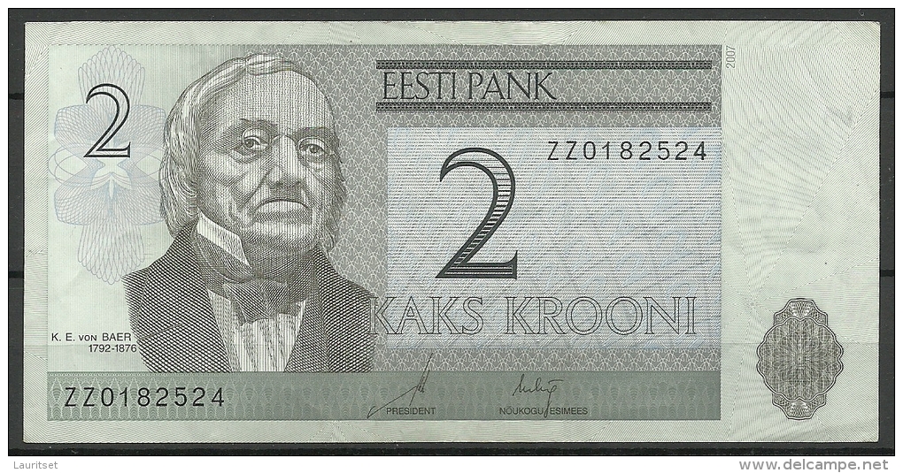 Estland Estonia Estonie 2 Krooni 2007 REPLACEMENT NOTE ZZ Banknote Karl Ernst Von Baer Universität Dorpat Tartu - Estland
