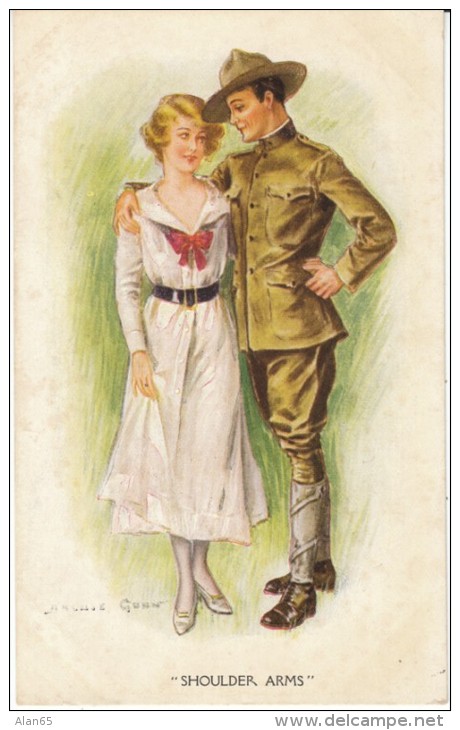 Archie Gunn WWI Series 'Shoulder Arms' Soldier With Woman, Romance, C1910s Vintage Postcard - Gunn