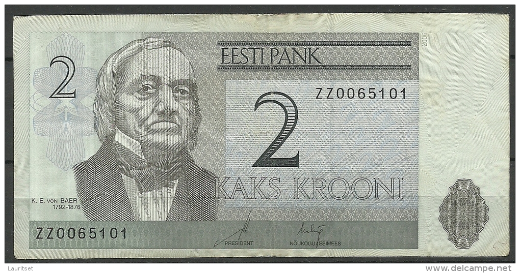 Estland Estonia 2 Kr 2006 REPLACEMENT NOTE ZZ Banknote Karl Ernst Von Baer Universität Dorpat Tartu - Estonie