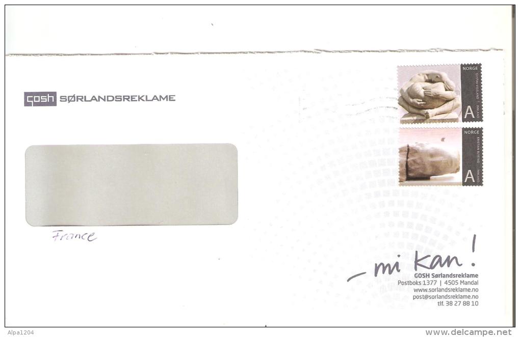 ENVELOPPE AVEC DEUX TIMBRES NORVEGE  "THEME LA SCULPTURE" OBLITERES - Covers & Documents