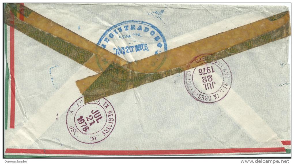 Registered Envelope Stamped A.R.  From Mexico 7  D.F. 20 Jul 1976  To San Antonio Texas Front & Back Shown - Mexico