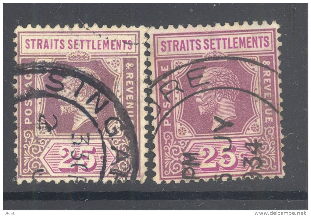 STRAITS SETTLEMENTS, 1921 25c (die II, Type I+ Type II) (wmk Script CA) VFU - Malacca