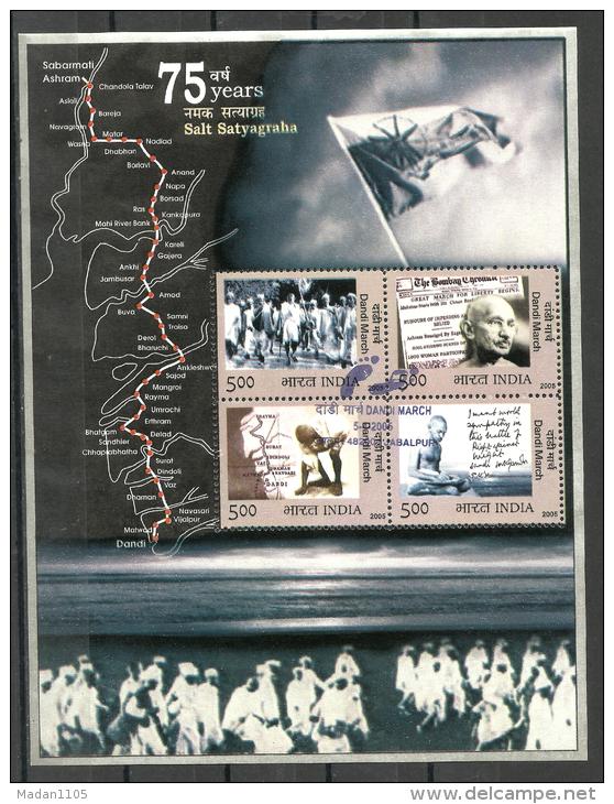 INDIA, 2005, Gandhi, 75th Anniversary Of Dandi March,, Miniature Sheet,, First Day Cancelled - Gebruikt