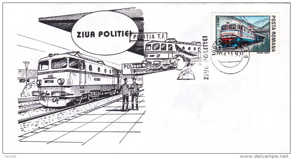 POLICE, TRAINS, THE DAYS OF POLICE,1993,SPECIAL COVER,ROMANIA - Politie En Rijkswacht