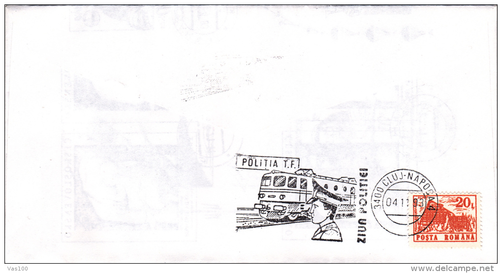 POLICE, TRAINS, THE DAYS OF POLICE,1993,SPECIAL COVER,ROMANIA - Politie En Rijkswacht