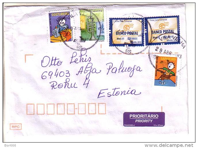 GOOD BRAZIL Postal Cover To ESTONIA 2013 - Good Stamped: Hands Work ; Scouting ; Bank - Covers & Documents