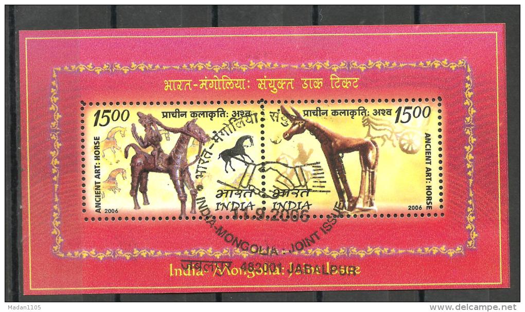 INDIA, 2006, India-Mongolia Joint Issue, (Arts And Crafts),  Miniature Sheet, First  Day  Jabalpur Cancelled - Oblitérés