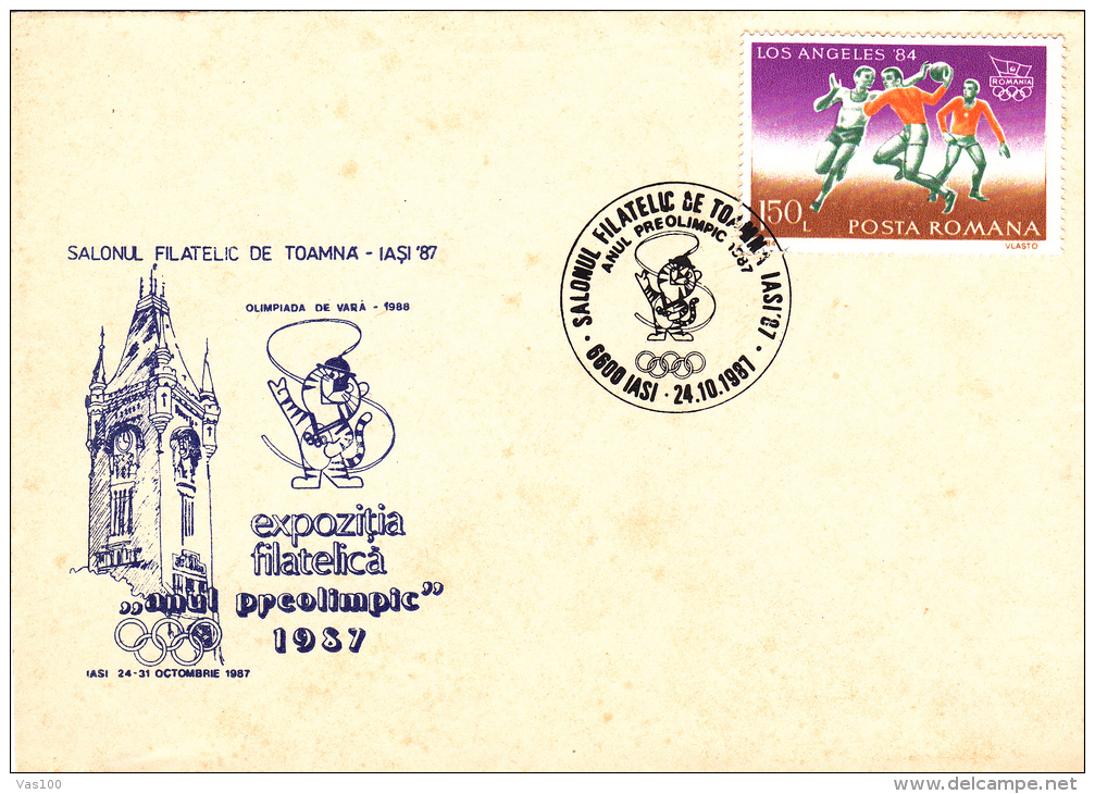 HAND-BALL,OLYMPICS GAMES, LOS ANGELES ,SPECIAL COVER,OBLITERATION CONCORDANTE IASI ,1987,ROMANIA - Hand-Ball