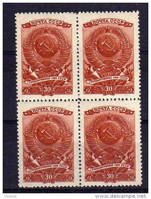 USSR - 1946 - Supreme Soviet Elections 30K Block Of 4 - MNH - Unused Stamps