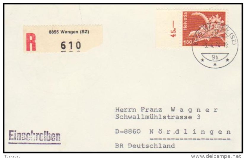 Switzerland 1974, Registred Cover Wangen To Nordlingen - Lettres & Documents