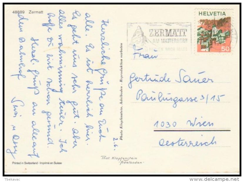 Switzerland 1973, Card Zermatt To Wien - Lettres & Documents