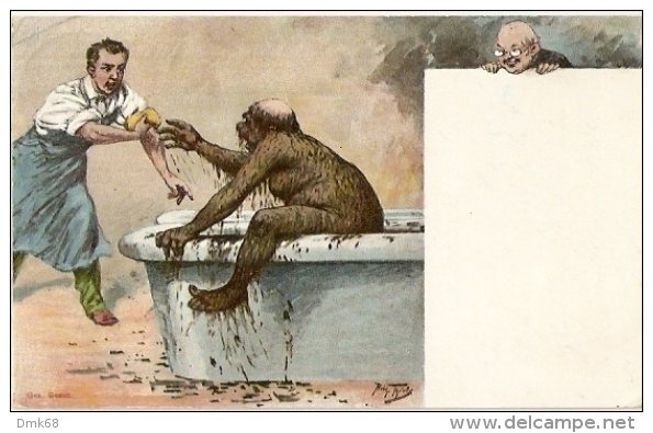 ARTHUR THIELE SIGNED POSTCARD - MAN MUD BATH - HEL. M. 21 - Thiele, Arthur