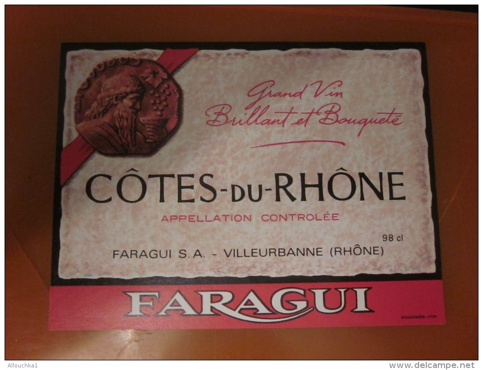 FARAGUI  Côtes-du-Rhône Vin Appellation Contrôlée France  98cl-Etiquette De Vin Neuf &laquo; &oelig;nographilie &raquo; - Côtes Du Rhône