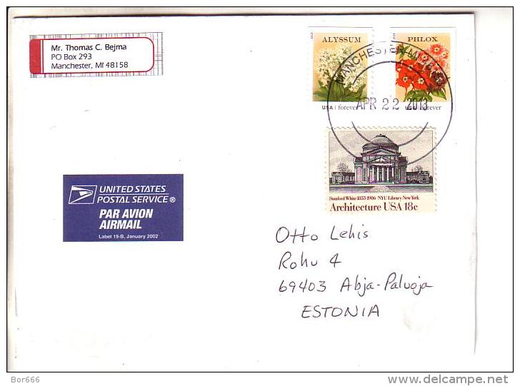 GOOD USA Postal Cover To ESTONIA 2013 - Good Stamped: Architecture ; Flowers - Covers & Documents