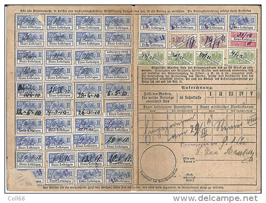 Ww1 Carte Alsace-Allemagne Avec Timbres Régime Retraite Quadricolore Frais Poste Inclus Pour Europe - Militärmarken