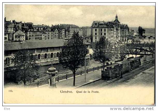 SUISSE GENEVE QUAI DE POSTE TRAMWAY BEAU PLAN - Genève