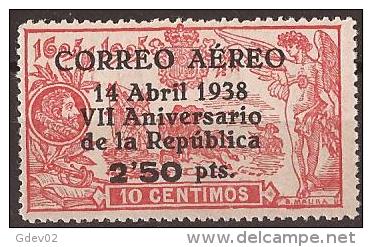 ES756-L1450TA..España .Spain.Epagne.ANIVERSARIO DE LA REPUBLICA.QUIJOTE..1938( Ed 756**),sin Charnela..MAGNIFICO - Nuevos