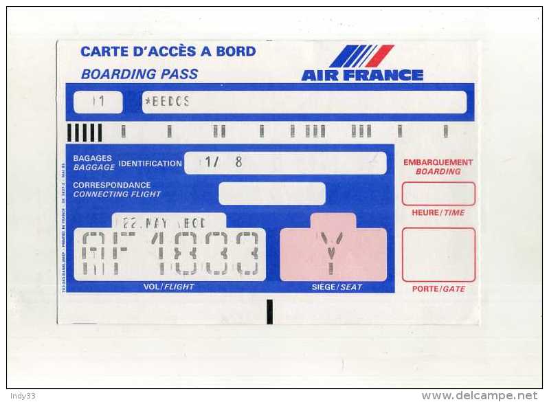 - CARTE D'ACCES A BORD . AIR FRANCE . - Europe