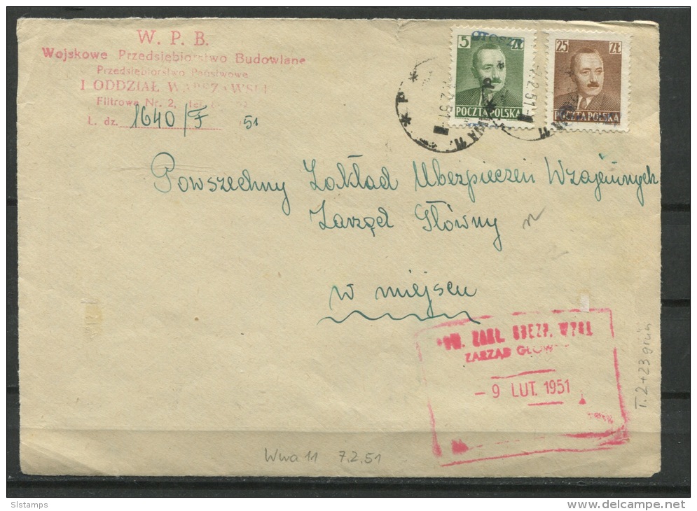 Poland 1951 Green/Blue Warszawa  Groszy Provisionals T2+23 On Front - Covers & Documents