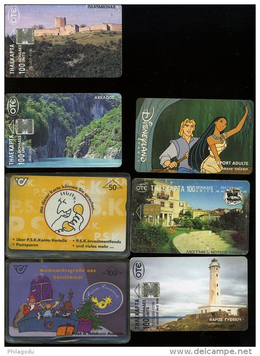 7 Différentes Télécartes Dont Une Disney France  Pocahontas  Phare Leuchtturm  Castel Chateau - Zonder Classificatie