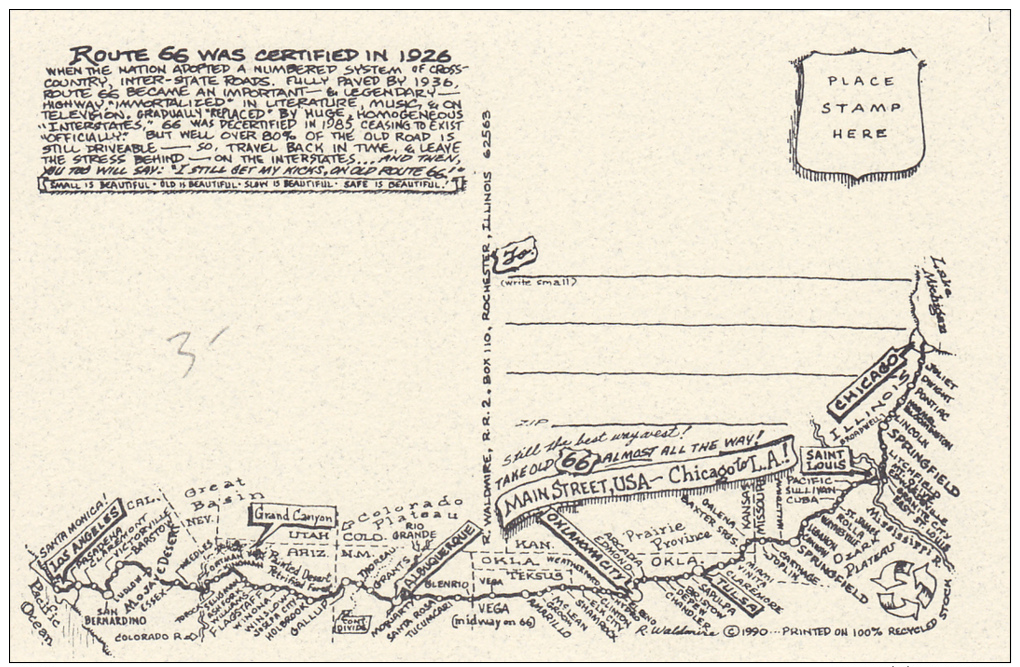 Map : Old Route 66 Series Postcard , 50-70s : Kingman , Arizona - Route '66'