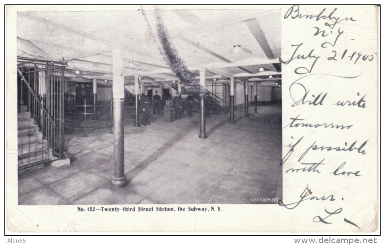 New York City Subway, 23rd Street Station Interior, C1900s Vintage Postcard - Subway