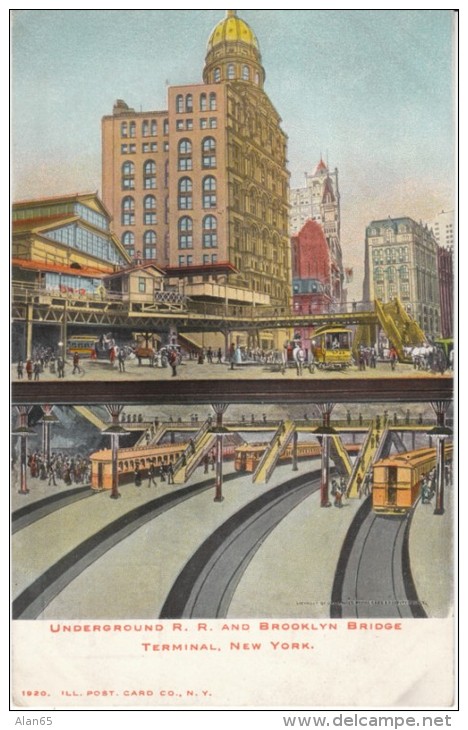 New York Subway Brooklyn Bridge &amp; Underground Station, C1900s Vintage Postcard - Metro