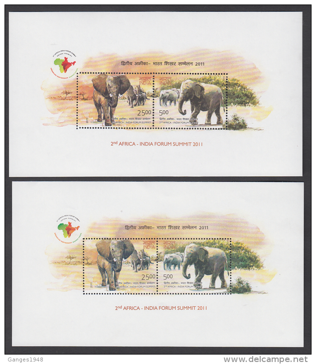 India  EFO  2011 Elephants M/S..Brown Colour Dry Print Erroe... # 48805 S Indien Inde - Variétés Et Curiosités