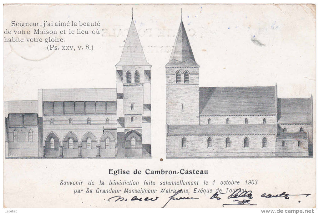 CAMBRON-CASTEAU   ACP écrite En 1903  "Souvenire De La Bénédiction De L'église "   Voir Scans - Brugelette
