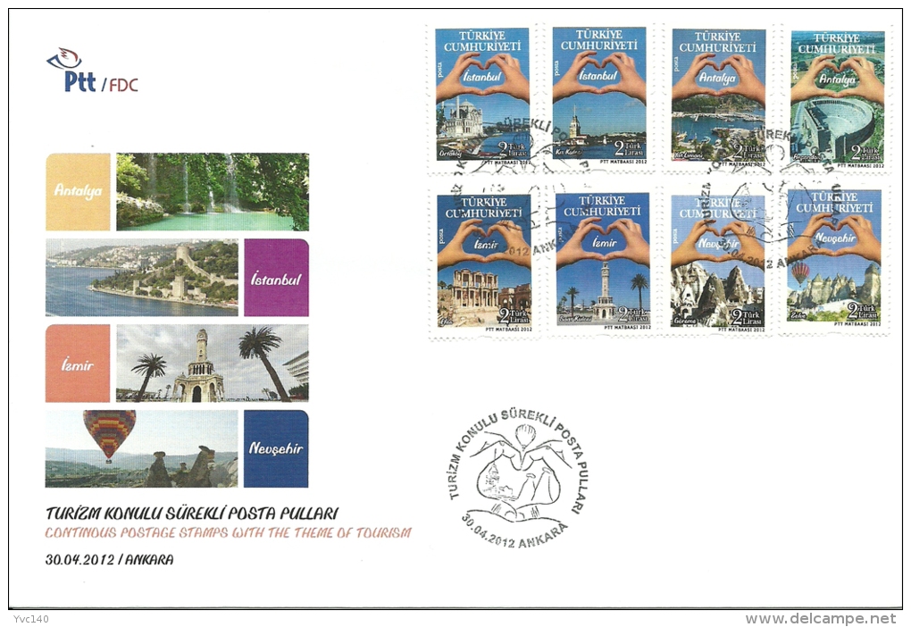 Turkey; FDC 2012 Regular Stamps With The Subject Of Tourism - FDC