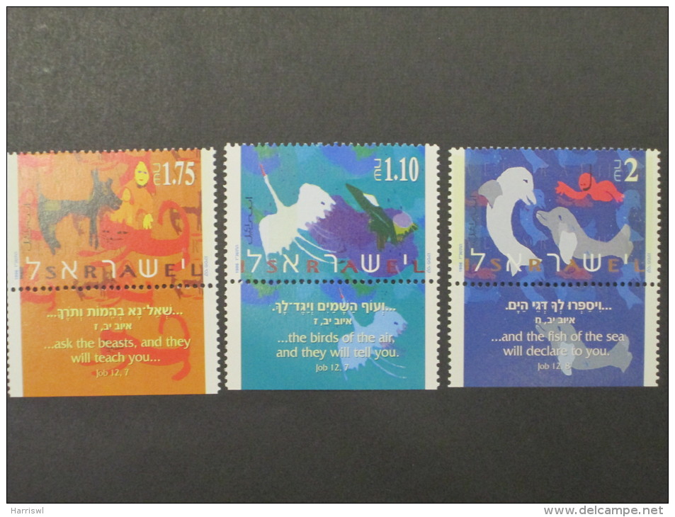 ISRAEL 1996 COEXISTANCE MAN AND ANIMALS MINT TAB  STAMP  SET - Unused Stamps (with Tabs)