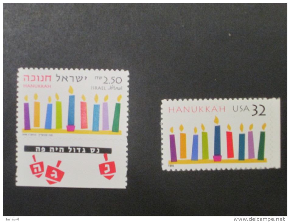 ISRAEL 1996 JOINT ISSUE WITH USA HANUKKAH  MINT TAB  STAMP AND USA STAMP - Ongebruikt (met Tabs)