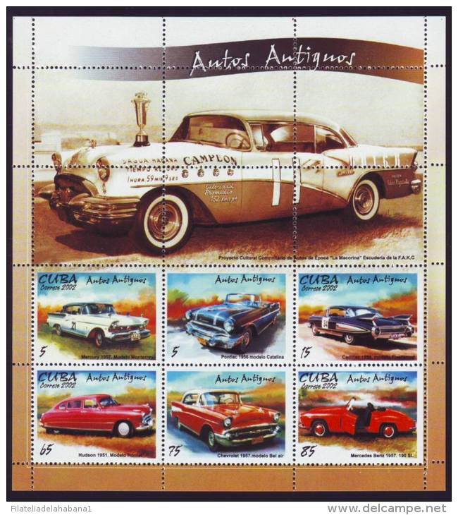 AF301 CUBA 2002 OLD CAR SPECIAL FORMAT MNH CADILLAC CHEVR - Blocks & Sheetlets