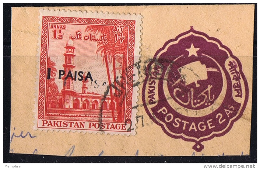 1961  Variety - Error  1 Paisa  On 1&frac12;a  Faint Double Overprint SG 122  Used On Piece - Pakistan