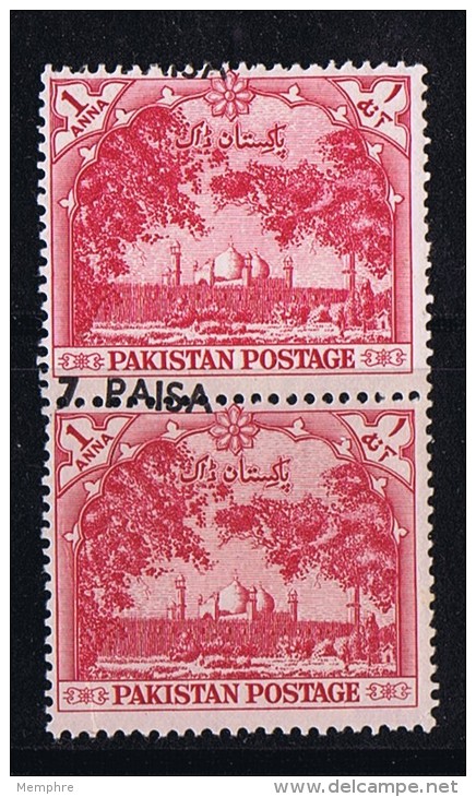 1961  Variety - Error  7 Paisa  On 1a  Misplaced Overprint One For Two Stamps   SG 125 MNH  Pair - Pakistan