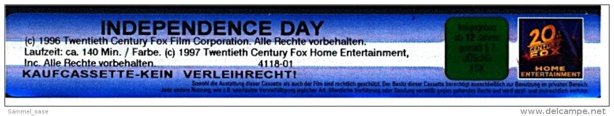 VHS Video  ,  INDEPENDENCE  DAY ,  Mit :  	Will Schith , Goldblum Jeff   -  Von 1997 - Classici