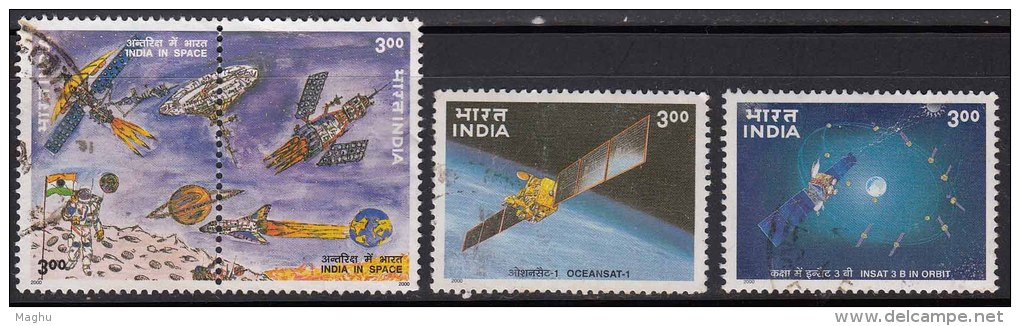 Se-tenent India Used 2002, Space Programme, Set Of 4, Space Satellite, Flag, Planet, Astronaut, Astronomy - Gebruikt