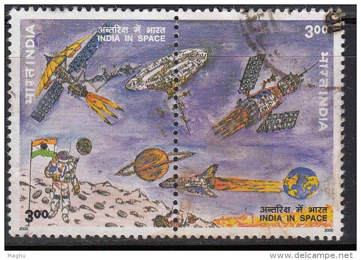 Se-tenent India Used 2002, Space Programme,  Space Satellite, Flag, Planet, Astronaut, Astronomy - Gebruikt