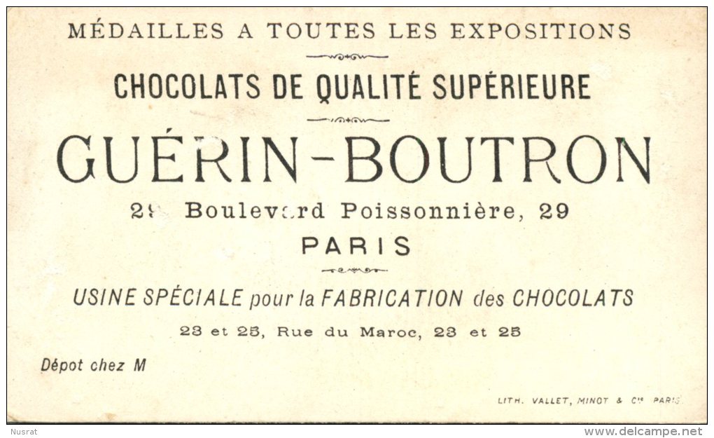 Chocolat Guérin Boutron, Jolie Chromo Lith. Vallet Minot, Pierrots, Gendarme, La Bataille - Guerin Boutron