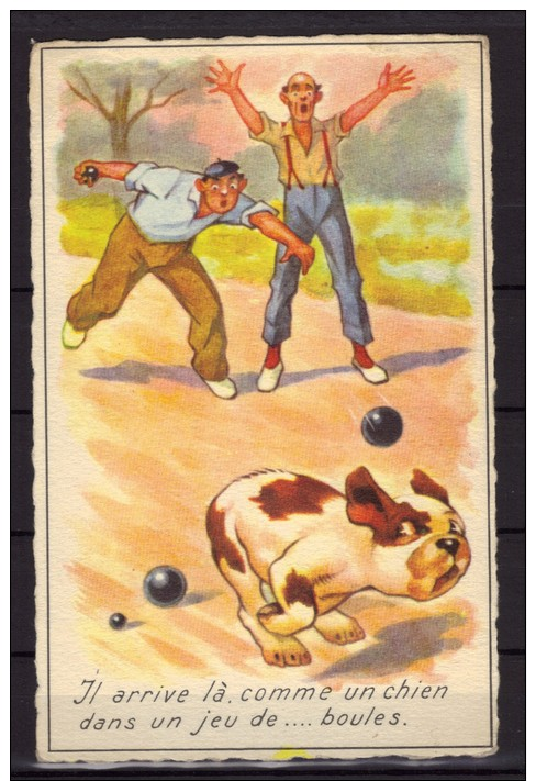 Carte Postale Fantaisie - Pétanque - Chien - Contemporánea (desde 1950)