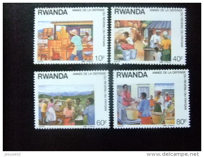 RWANDA  - REPUBLIQUE RWANDAISE  1988  - ANNÉE DE LA DEFENSE DU REVENU DU PAYSAN  Yvert  Nº 1255 / 1258 ** MNH - Nuevos